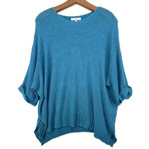Easel Los Angeles Womens Sweater Sz S Teal Pullover Shark-Bite Hem Beachy Casual